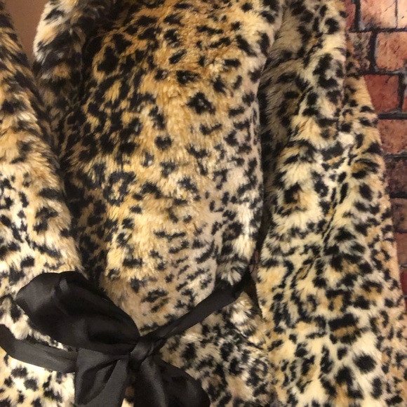 XXI FAUX FUR ANIMAL PRINT WRAP JACKET RIBBON BELTED SIZE M - Picture 11 of 13